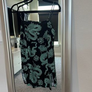 Dragon flower black/mint XS dress